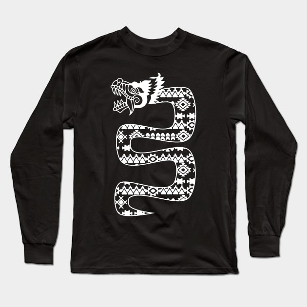 aztec pattern snake dragon design white Long Sleeve T-Shirt by JDP Designs